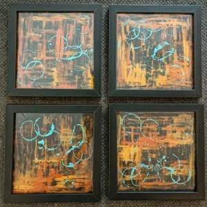 EARTH AND MOTION (4 small paintings-black frame)